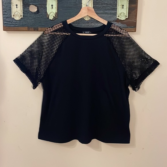 2/$18 Shein Black Fish Net Raglan Sleeve T-shirt Size 1XL - Picture 4 of 11
